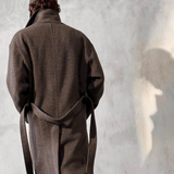 HERRINGBONE BELTED TOPCOAT - Espresso