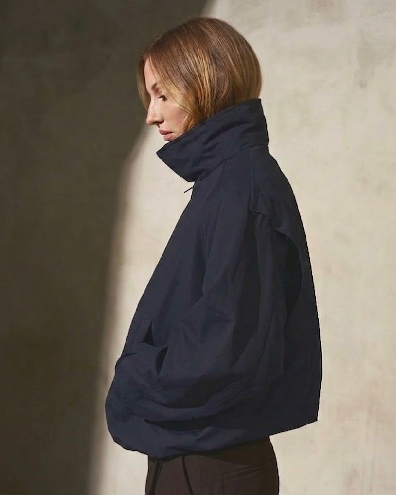 ITALIAN COTTON ZIP BOMBER - Midnight