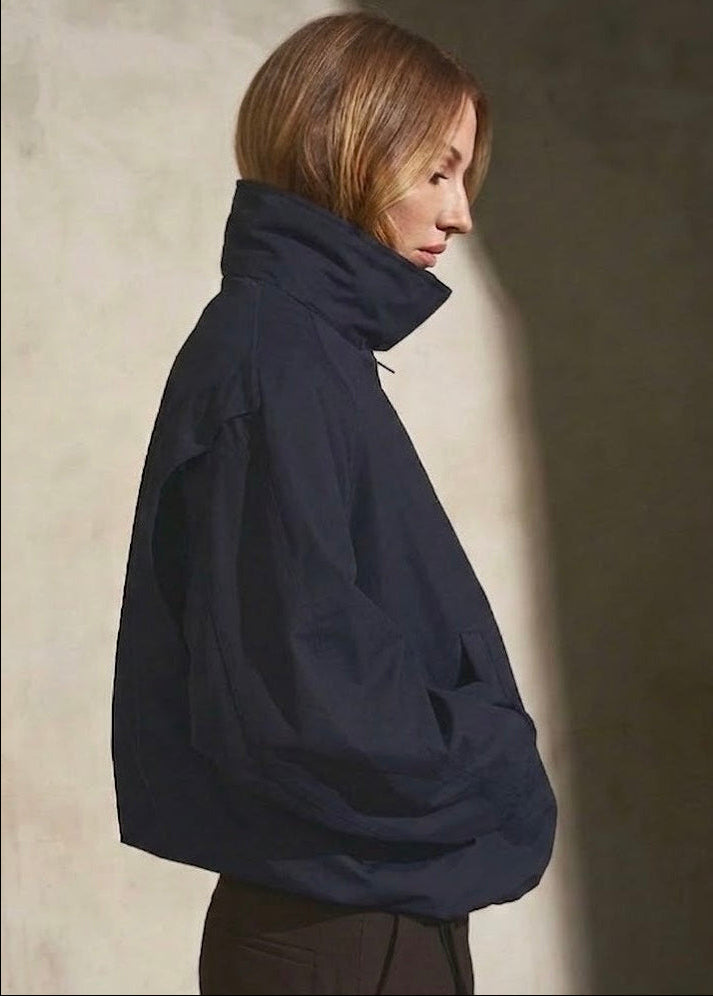 ITALIAN COTTON ZIP BOMBER - Midnight