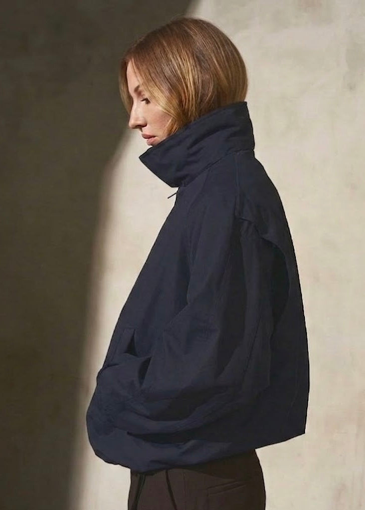 ITALIAN COTTON ZIP BOMBER - Midnight