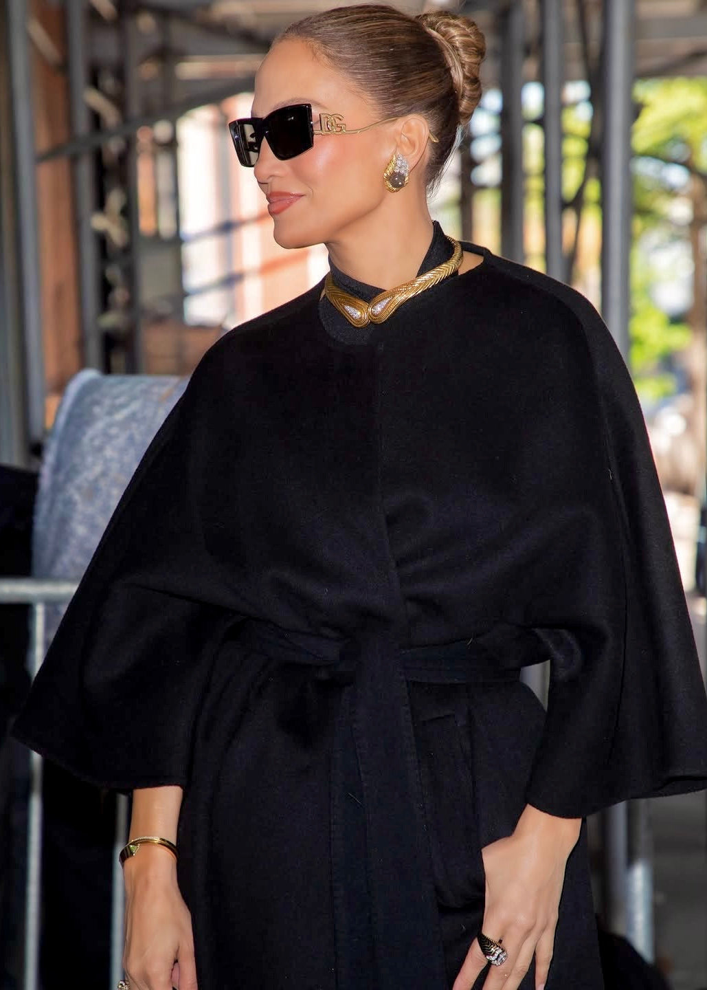 JLO Jennifer lopez Wears AUTER Collarless Cashmere Belted Coat in NYC