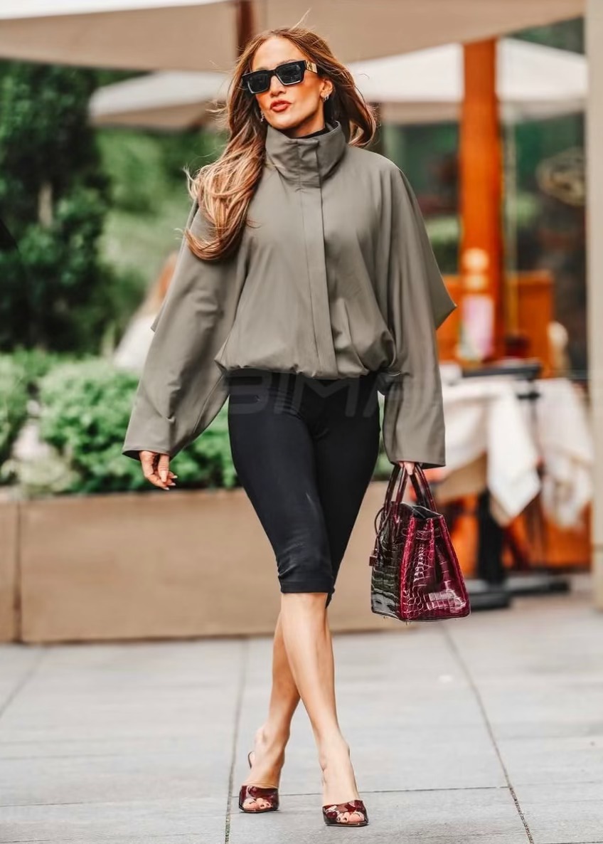 JLo Jennifer Lopez wears Auter Batwing Bomber in NYC