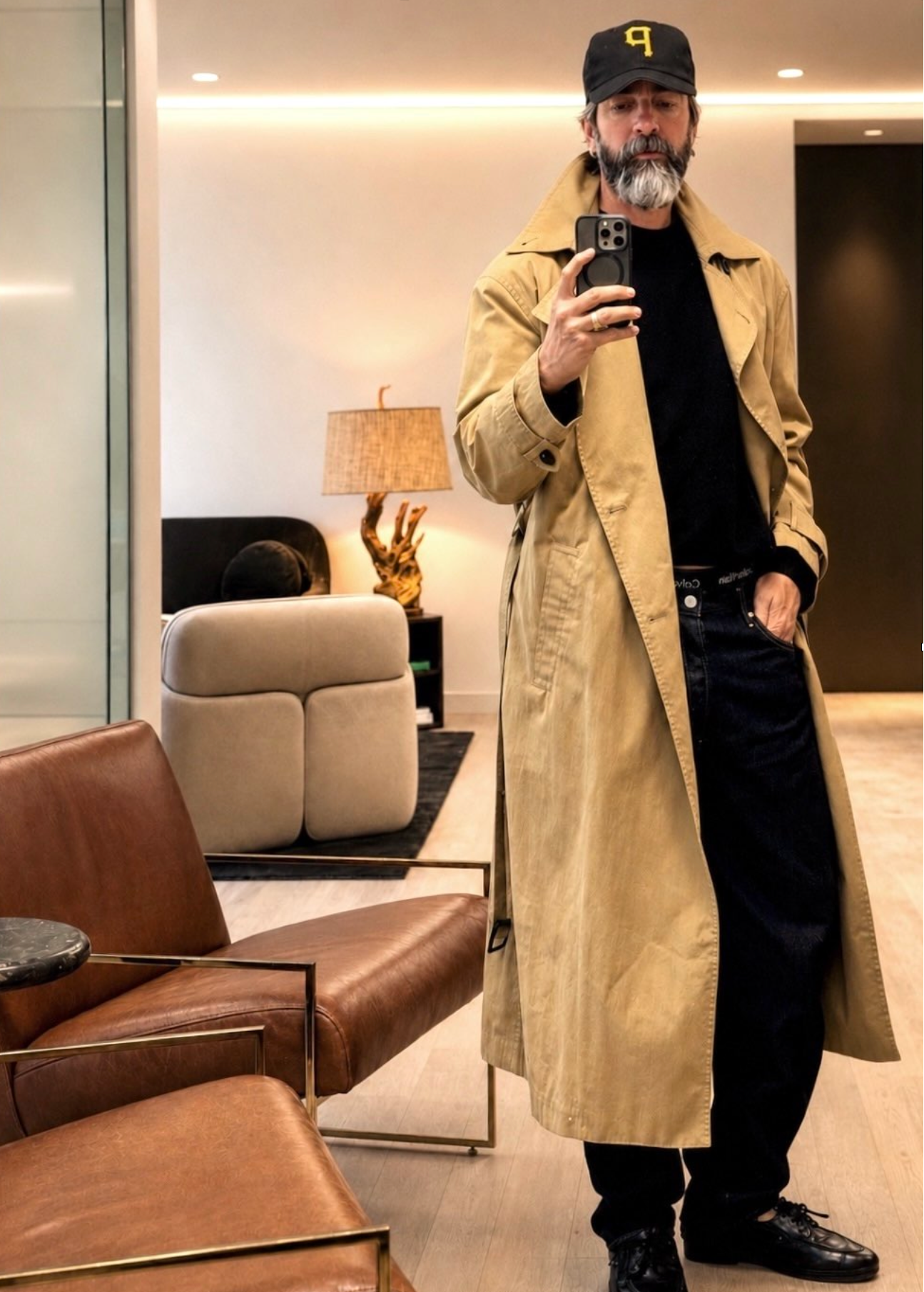 aaron levine wears auter italian cotton trench
