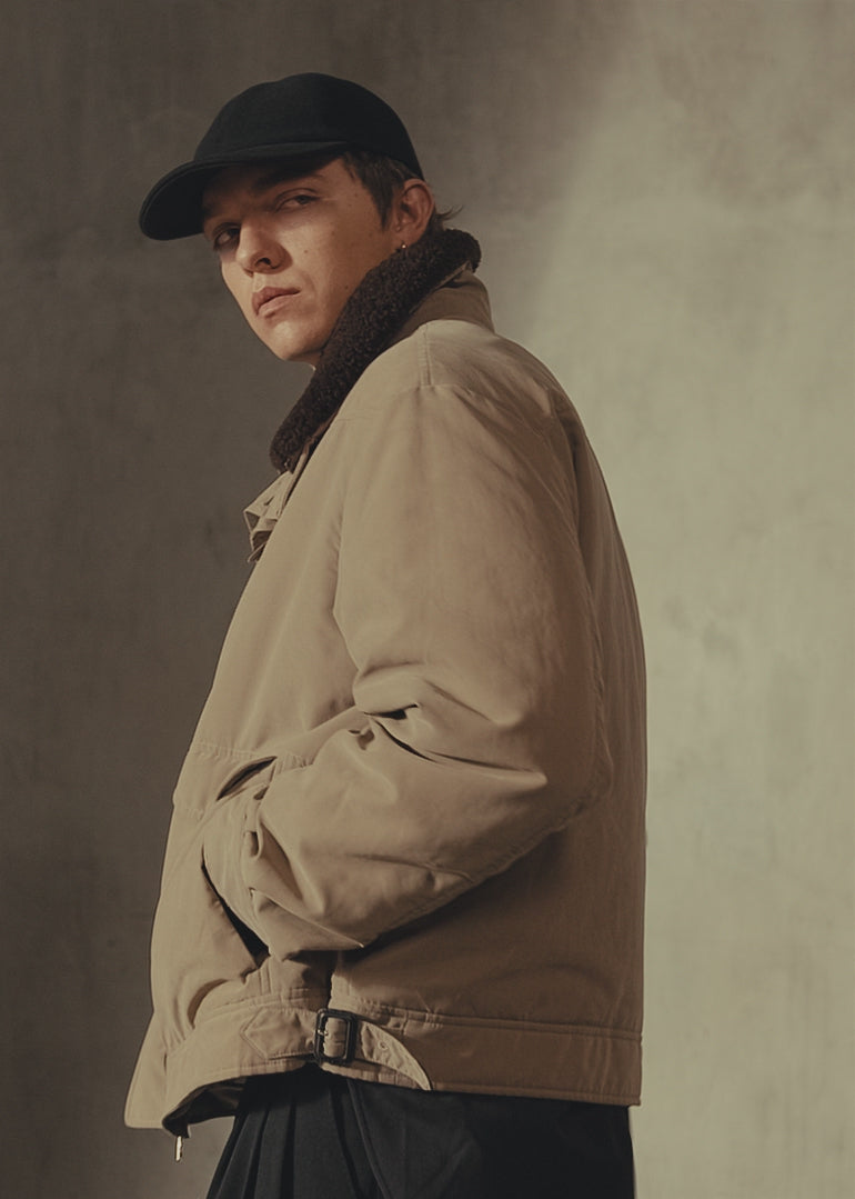 SHEARLING COLLAR BRUSHED JACKET - Sand