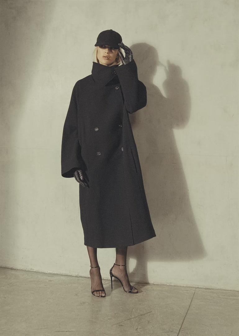 LONG ITALIAN WOOL PEACOAT - Noir