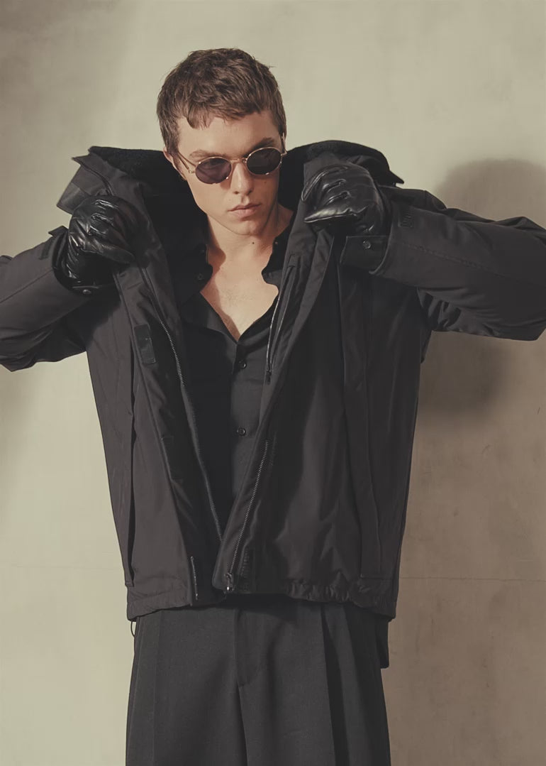 SHEARLING COLLAR TECHNICAL JACKET - Noir