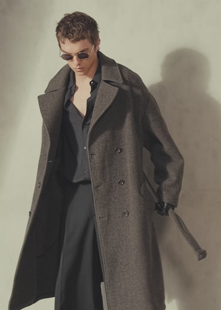 HERRINGBONE BELTED TOPCOAT - Espresso