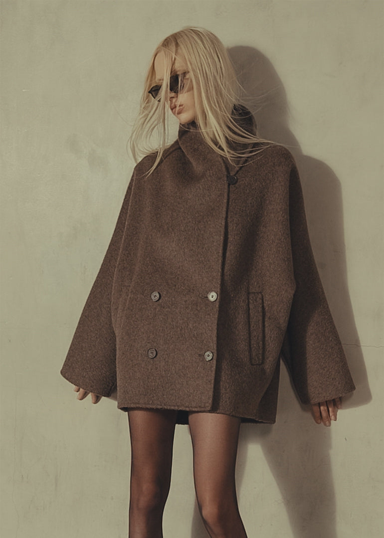 MOHAIR WRAP COAT - Mocha