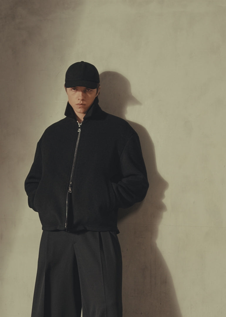 ITALIAN WOOL ZIP JACKET - Noir
