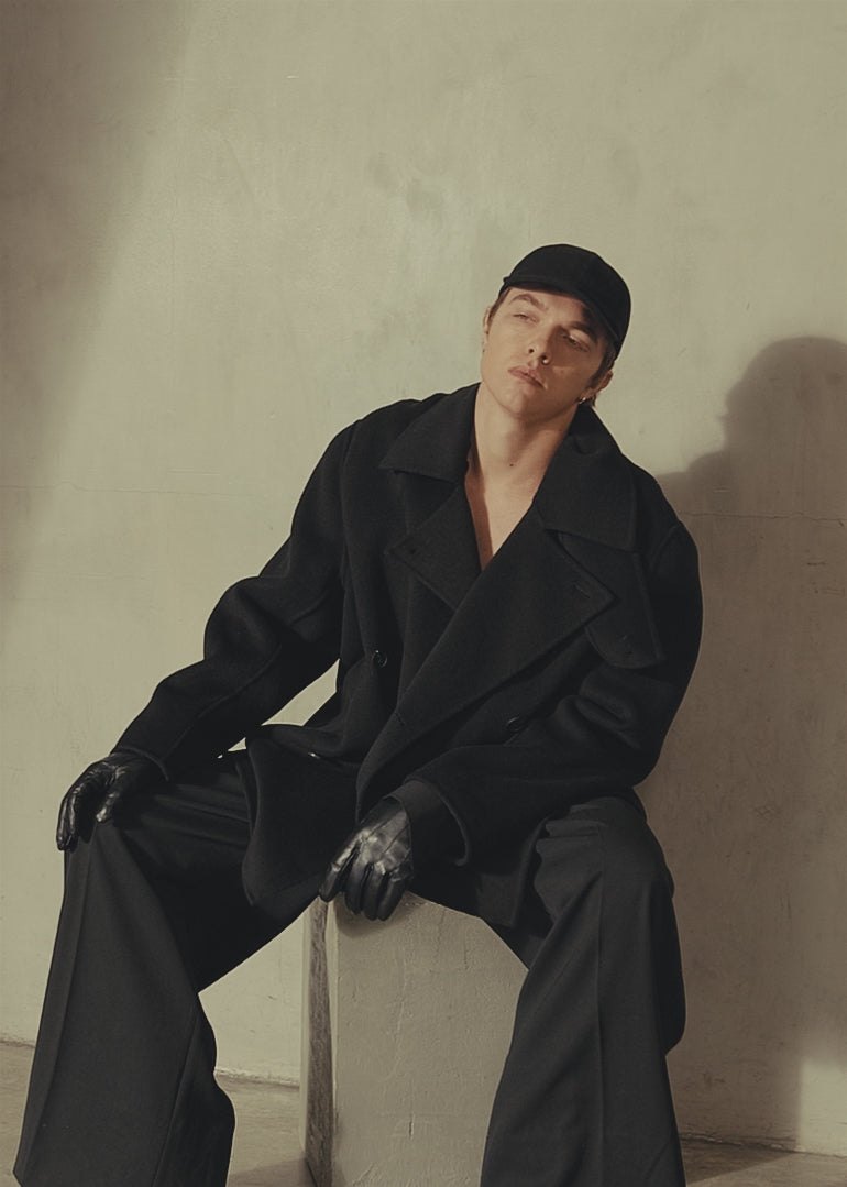 CASHMERE WOOL PEACOAT - Noir