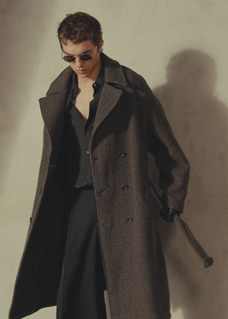 HERRINGBONE BELTED TOPCOAT - Espresso
