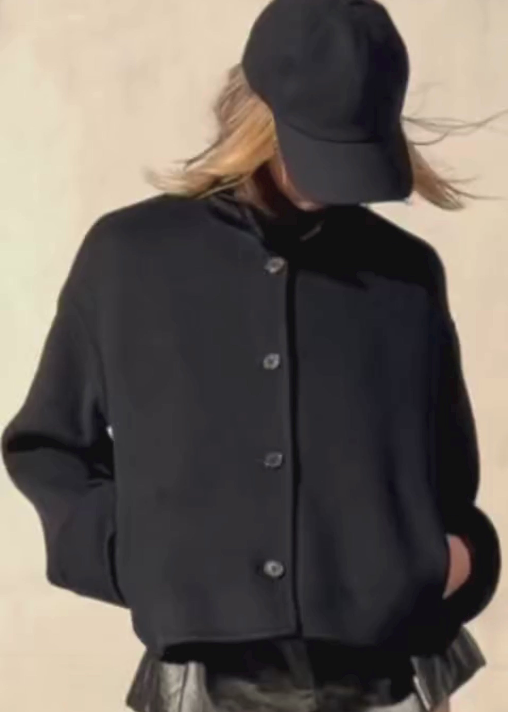 CROPPED CASHMERE SHIRT JACKET - Noir