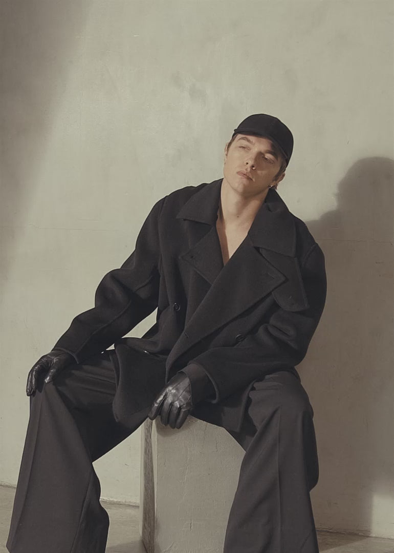CASHMERE WOOL PEACOAT - Noir