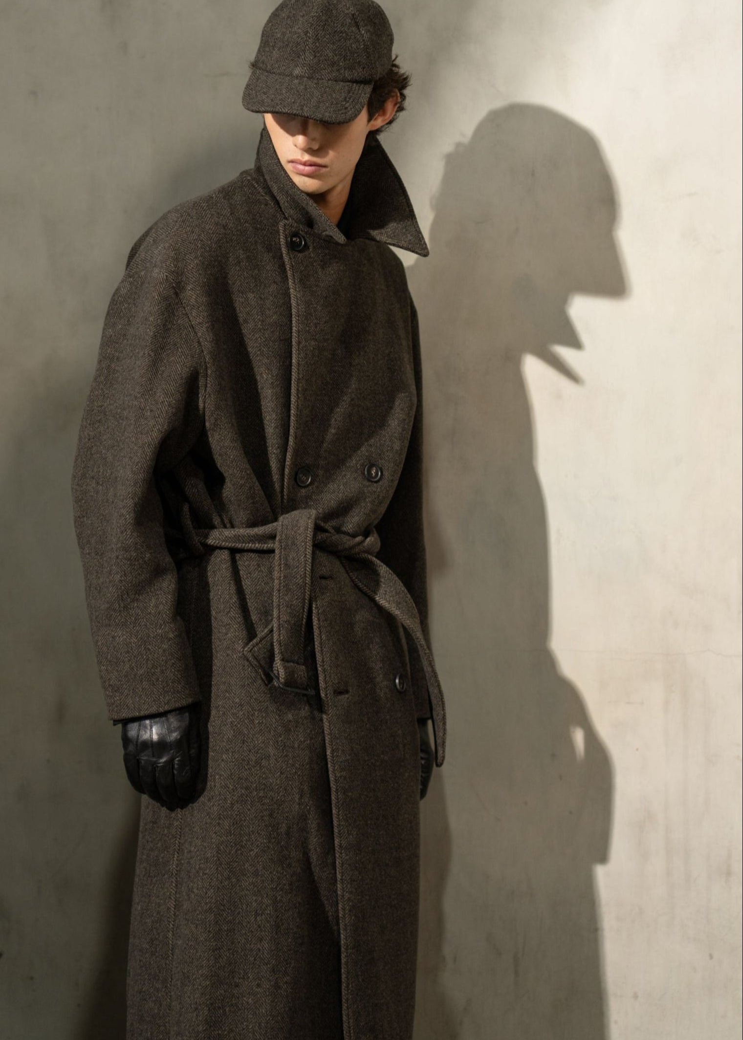 HERRINGBONE BELTED TOPCOAT Espresso